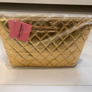 Juicy couture large gold quilted makeup bag NWT
